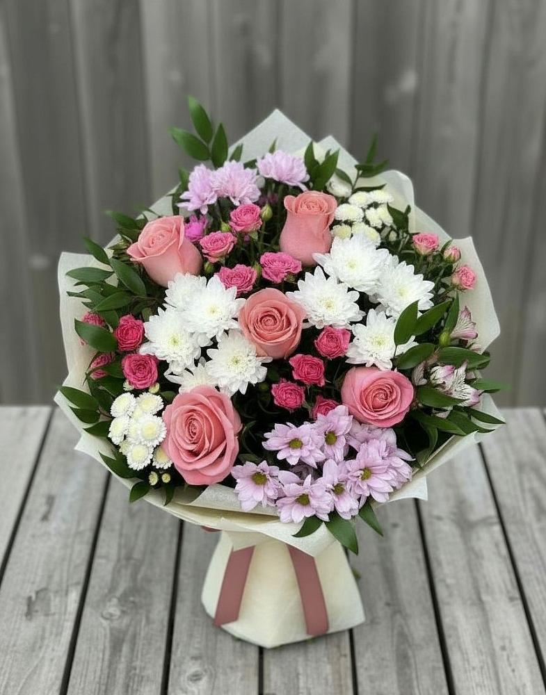 Букет цветов из: Альстромерии, Гвоздики, Розы и Хризантемы в Шумский