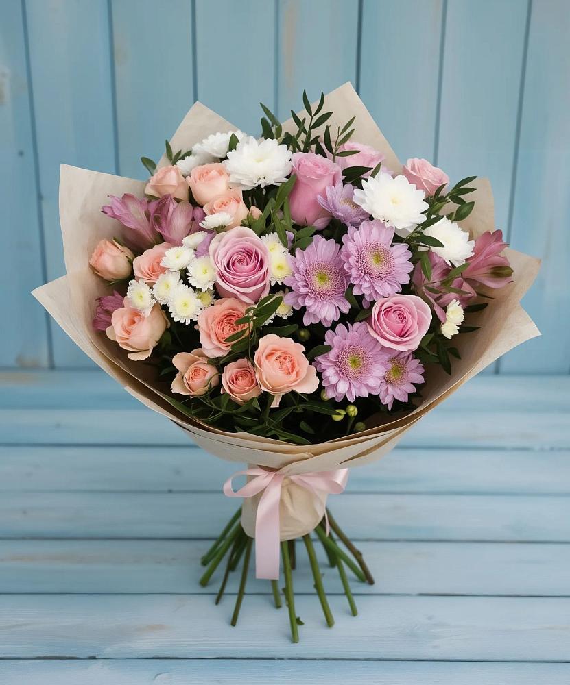 Букет цветов из: Хризантемы, Розы и Альстромерии в Шумский