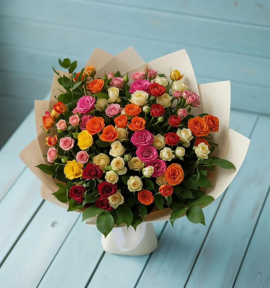 Букет Микс из разноцветных кустовых роз в Шумский