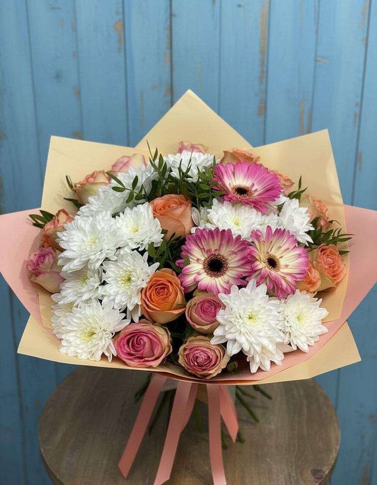 Букет цветов из: Розы, Герберы и Хризантемы в Шумский
