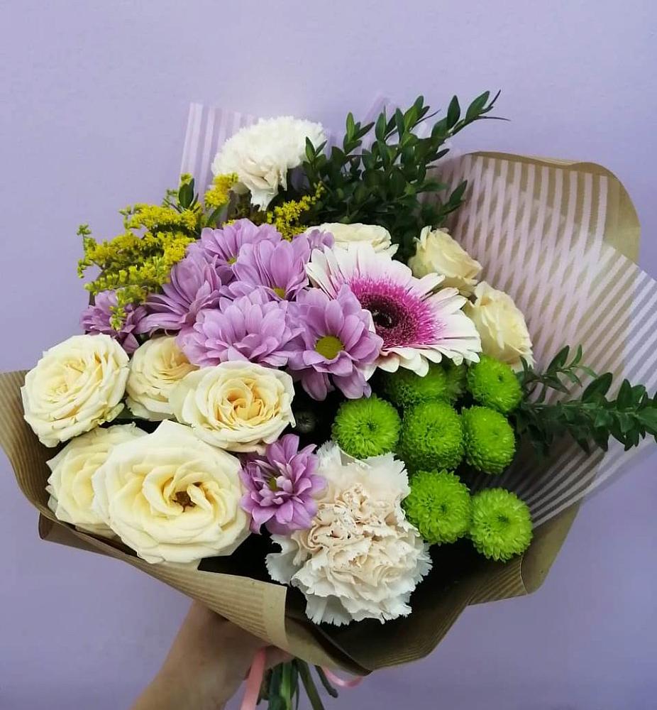 Букет цветов из: Хризантемы, Розы, Гвоздики и Герберы в Шумский