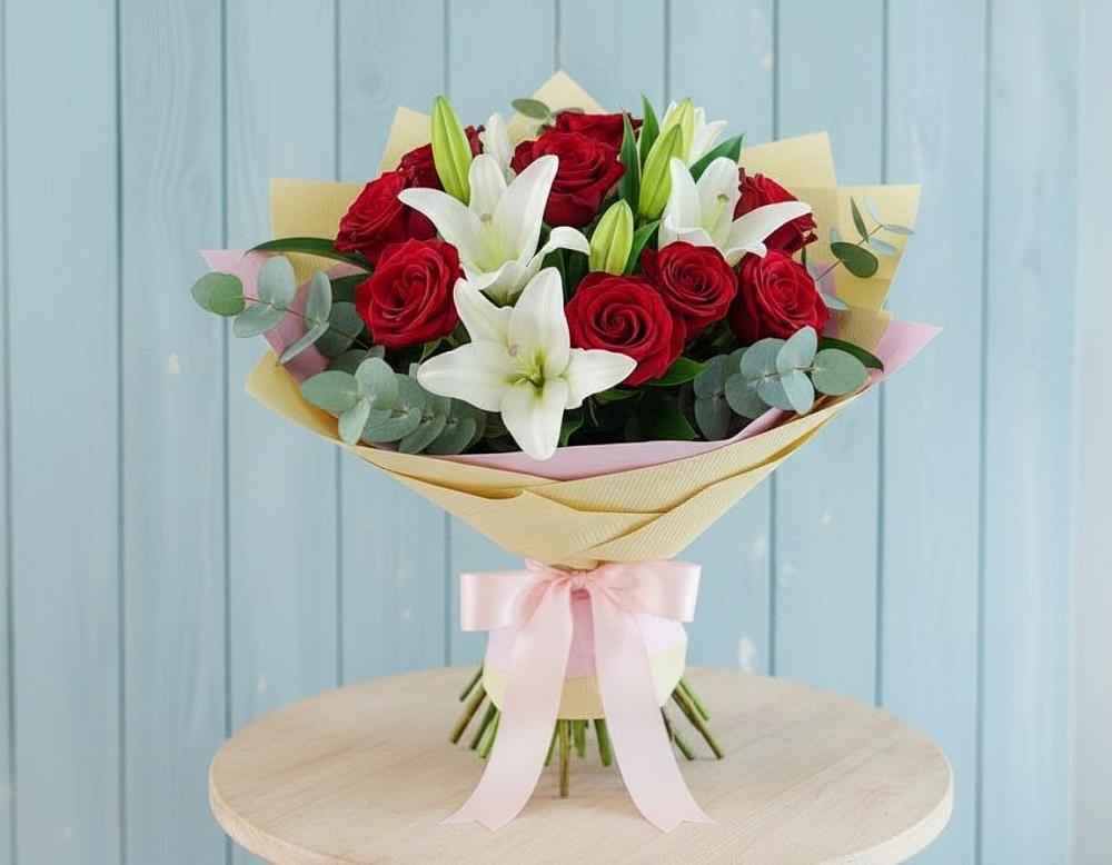 Букет цветов из: Лилии и Розы в Шумский